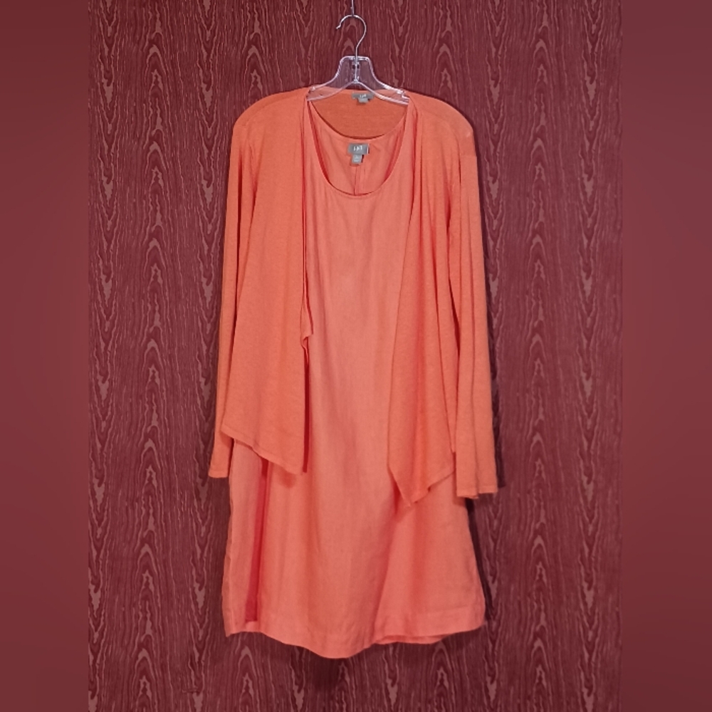 J. JILL 2 Piece Coral Sleeveless Dress Cardigan Sweater Pull Over Set Women's M